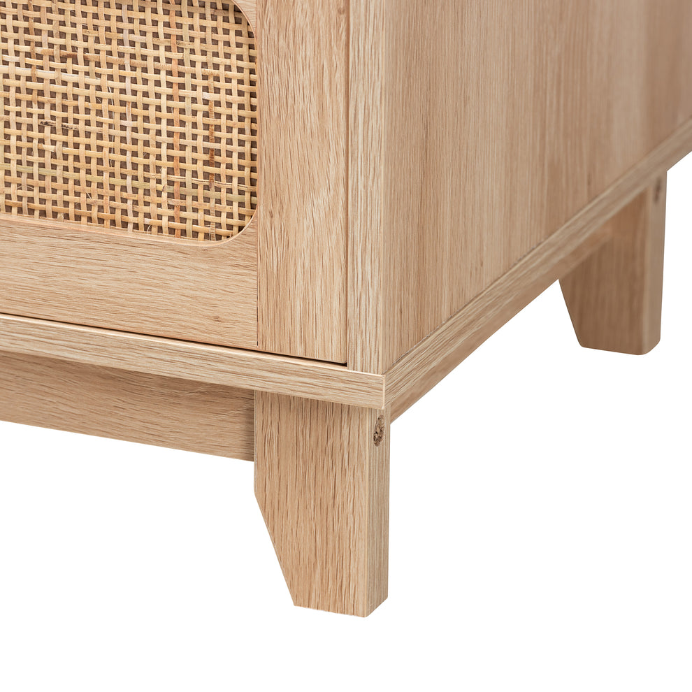 Baxton Studio Elsbeth Mid-Century Modern Oak Brown Finished Wood and Natural Rattan 5-Drawer Storage Cabinet | Cabinets | Modishstore - 9