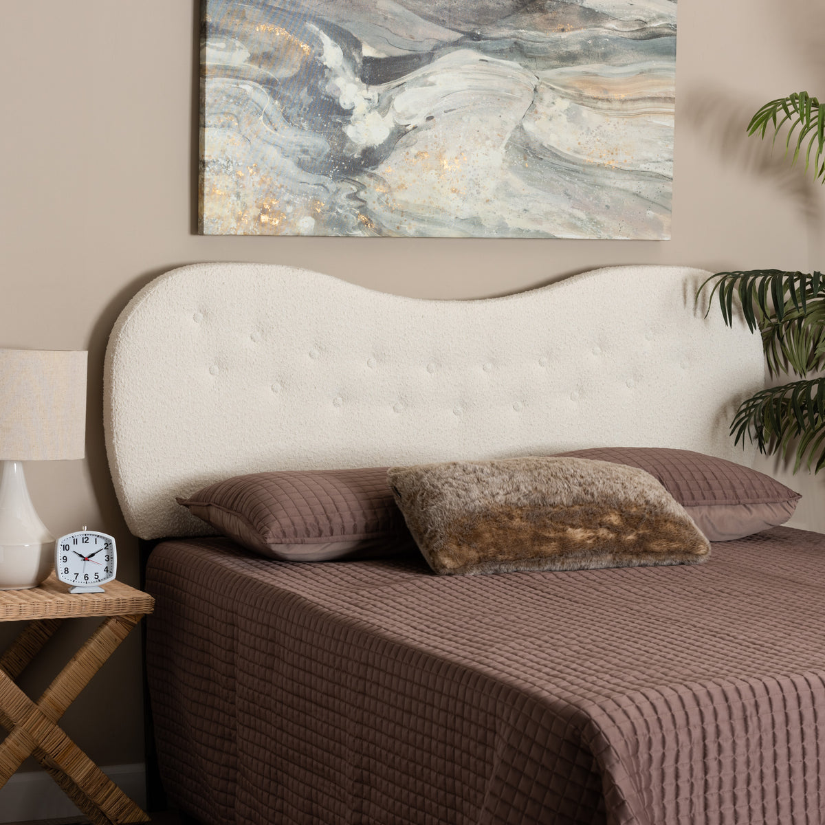 Baxton Studio Brantley Modern Cream Boucle Fabric Queen Size Headboard | Headboards | Modishstore