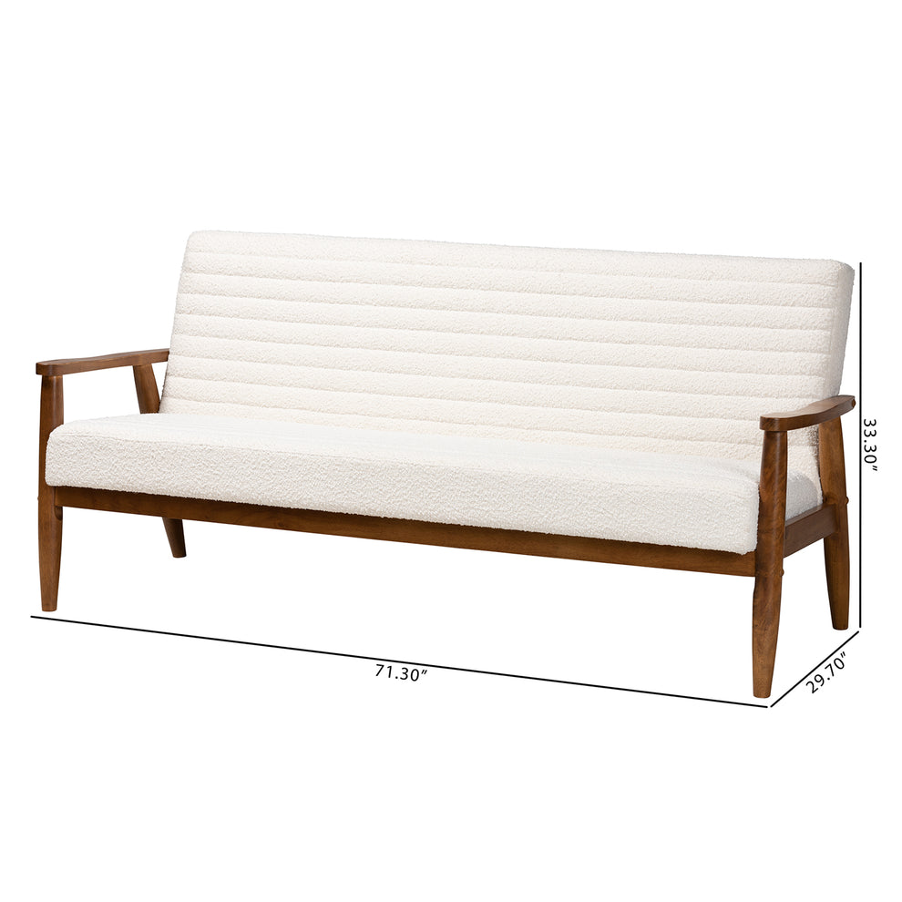 Baxton Studio Stratton Mid-Century Modern Cream Boucle Fabric and Walnut Brown Finished Wood Sofa | Sofas | Modishstore - 10