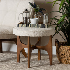 Baxton Studio Theo Japandi Cream Boucle Fabric and Walnut Brown Finished Rubberwood Ottoman Footstool