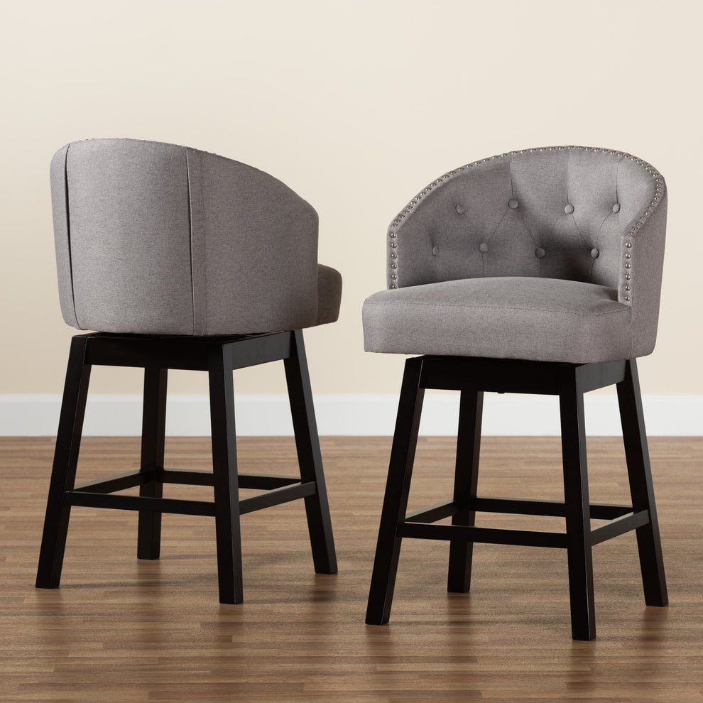 Baxton Studio Theron Mid-Century Transitional Dark Brown Faux Leather and Espresso Brown Finished Wood 2-Piece Swivel Counter Stool Set | Counter Stools | Modishstore - 27