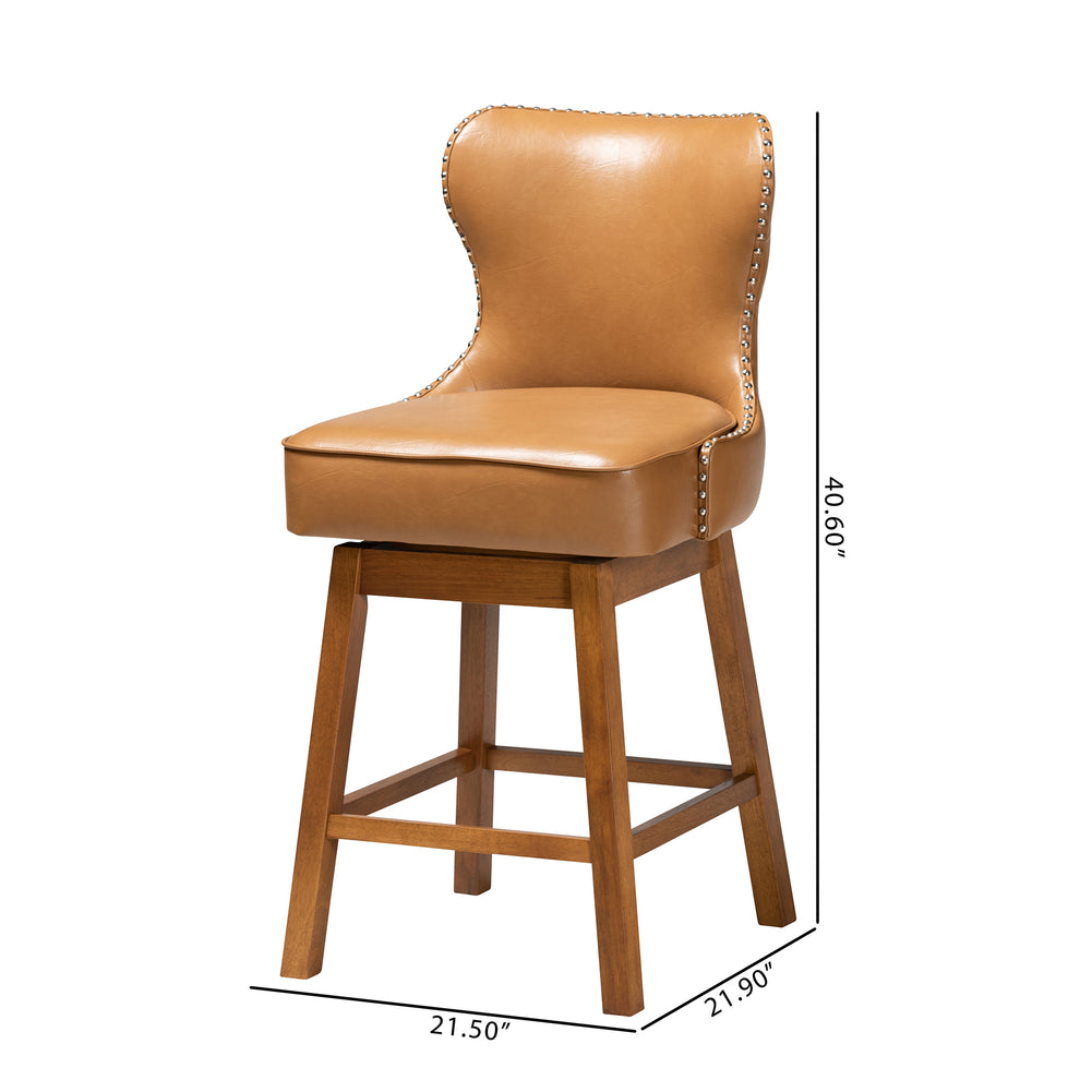 Baxton Studio Gradisca Modern Tan Faux Leather and Walnut Brown Finished Wood 2-Piece Swivel Counter Stool Set | Counter Stools | Modishstore - 3