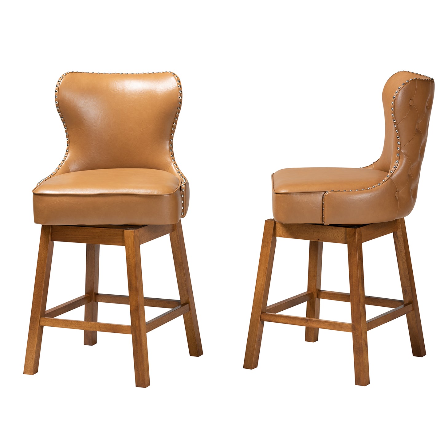 Baxton Studio Gradisca Modern Tan Faux Leather and Walnut Brown Finished Wood 2-Piece Swivel Counter Stool Set | Counter Stools | Modishstore - 6