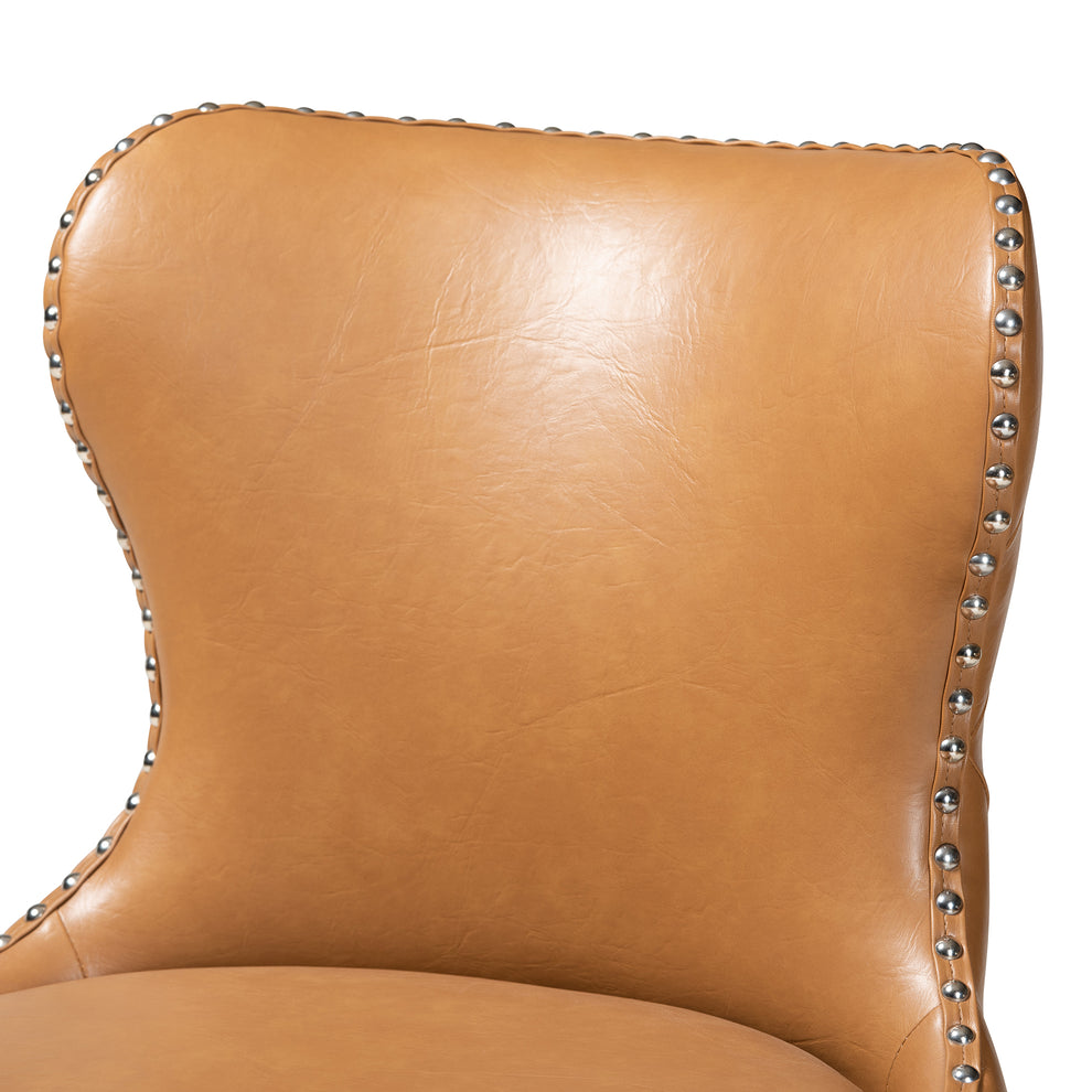 Baxton Studio Gradisca Modern Tan Faux Leather and Walnut Brown Finished Wood 2-Piece Swivel Counter Stool Set | Counter Stools | Modishstore - 7