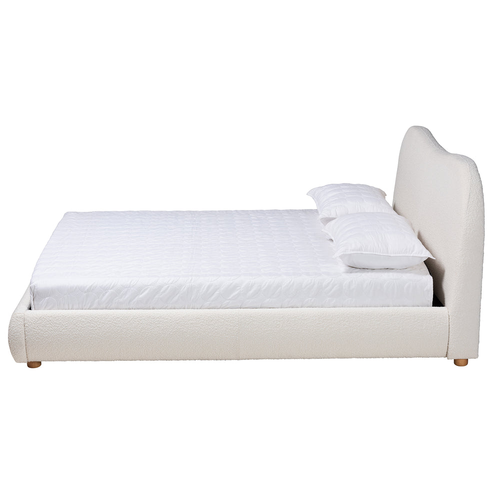 Baxton Studio Maya Mid-Century Modern Cream Boucle Fabric and Oak Brown Finished Wood Queen Size Platform Bed | Beds | Modishstore - 3