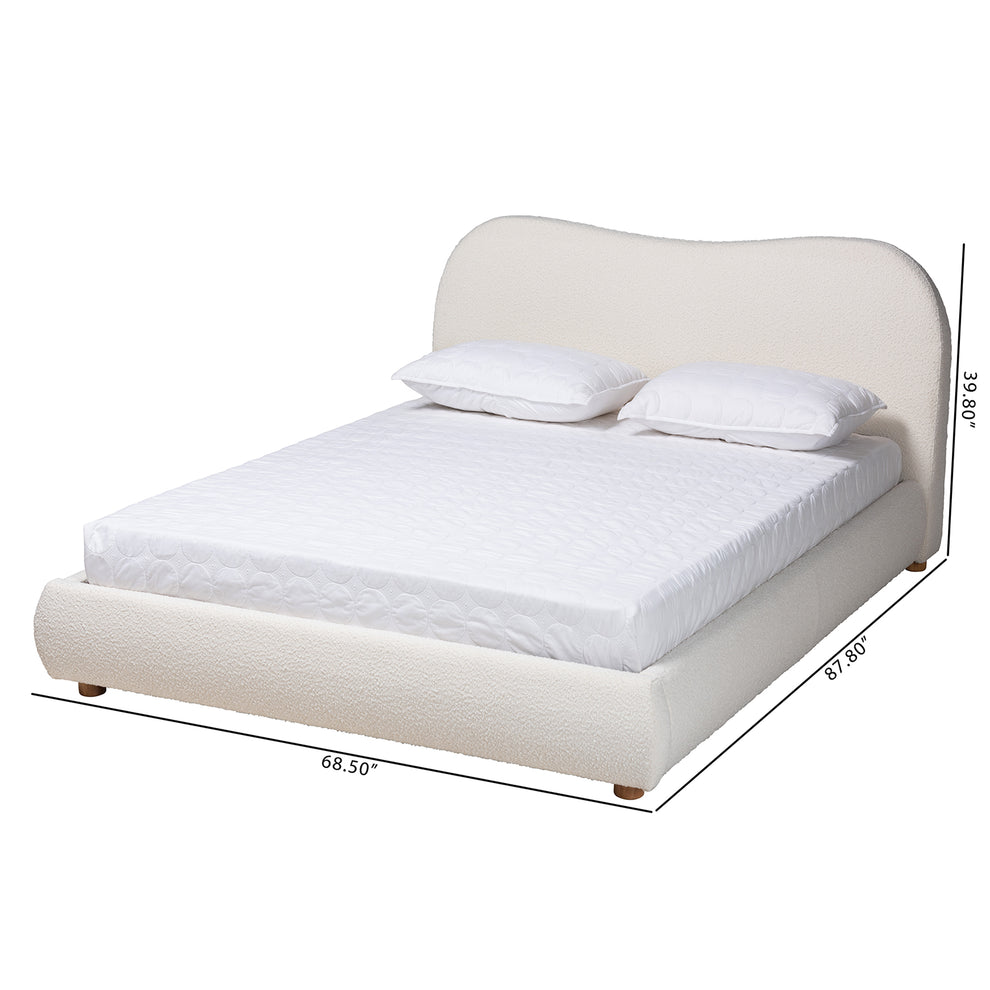 Baxton Studio Maya Mid-Century Modern Cream Boucle Fabric and Oak Brown Finished Wood Queen Size Platform Bed | Beds | Modishstore - 8