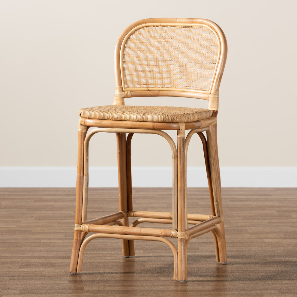 Baxton Studio bali & pari Adrena Modern Bohemian Natural Brown Rattan Counter Stool | Counter Stools | Modishstore - 9