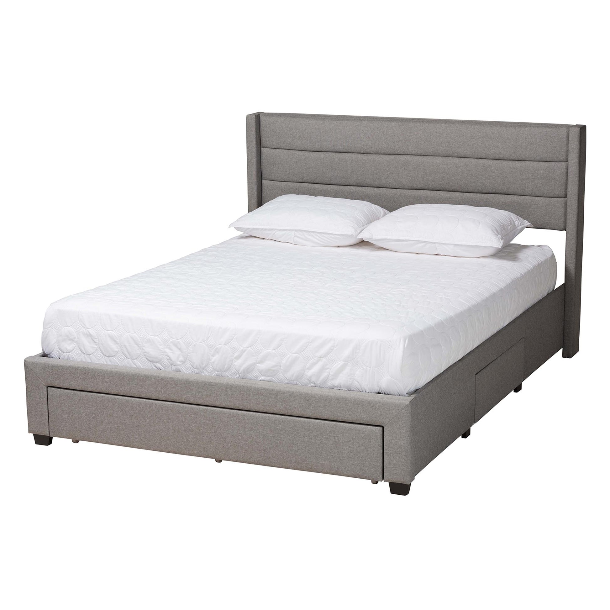 Baxton Studio Braylon Mid-Century Modern Transitional Light Grey Fabric and Dark Brown Finished Wood Full Size 3-Drawer Storage Platform Bed | Beds | Modishstore - 2