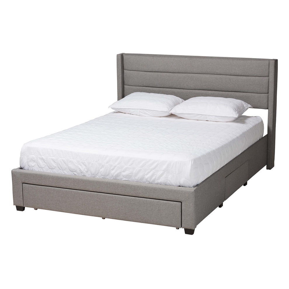 Baxton Studio Braylon Mid-Century Modern Transitional Light Grey Fabric and Dark Brown Finished Wood Full Size 3-Drawer Storage Platform Bed | Beds | Modishstore - 2