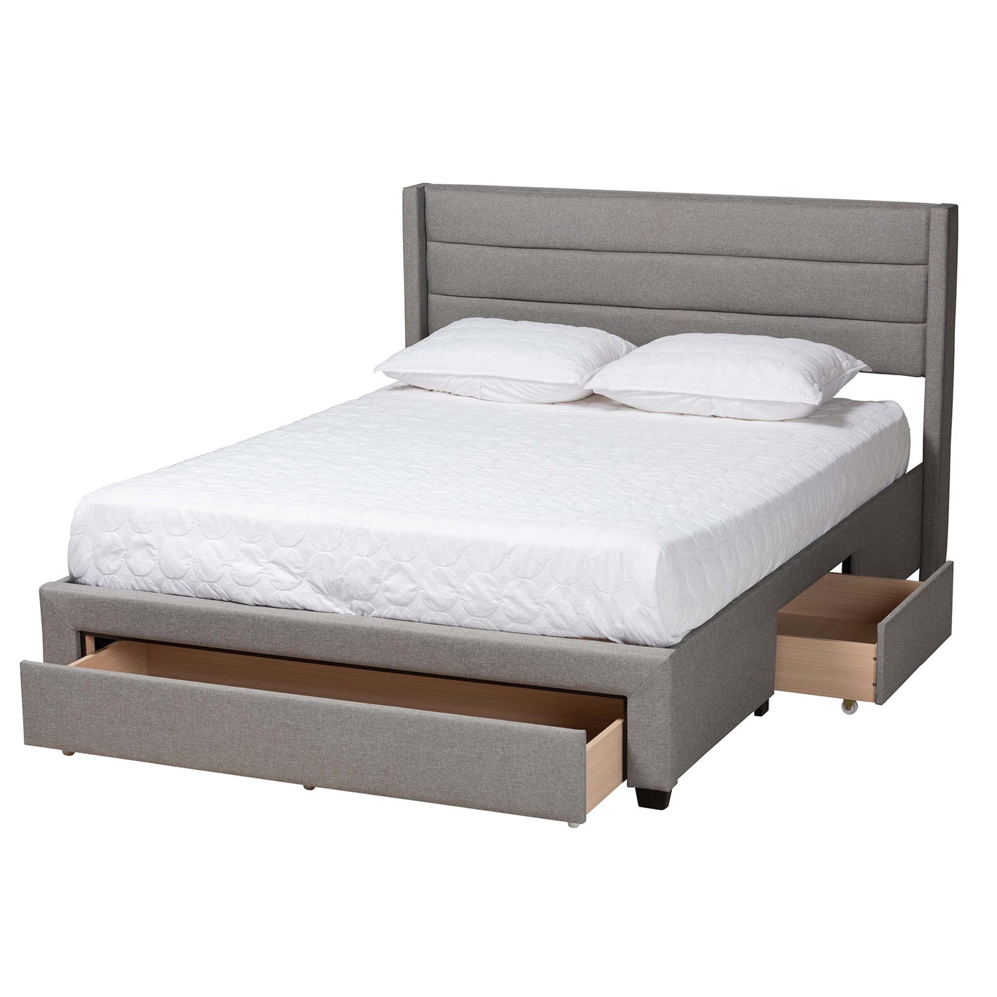 Baxton Studio Braylon Mid-Century Modern Transitional Light Grey Fabric and Dark Brown Finished Wood Full Size 3-Drawer Storage Platform Bed | Beds | Modishstore - 3