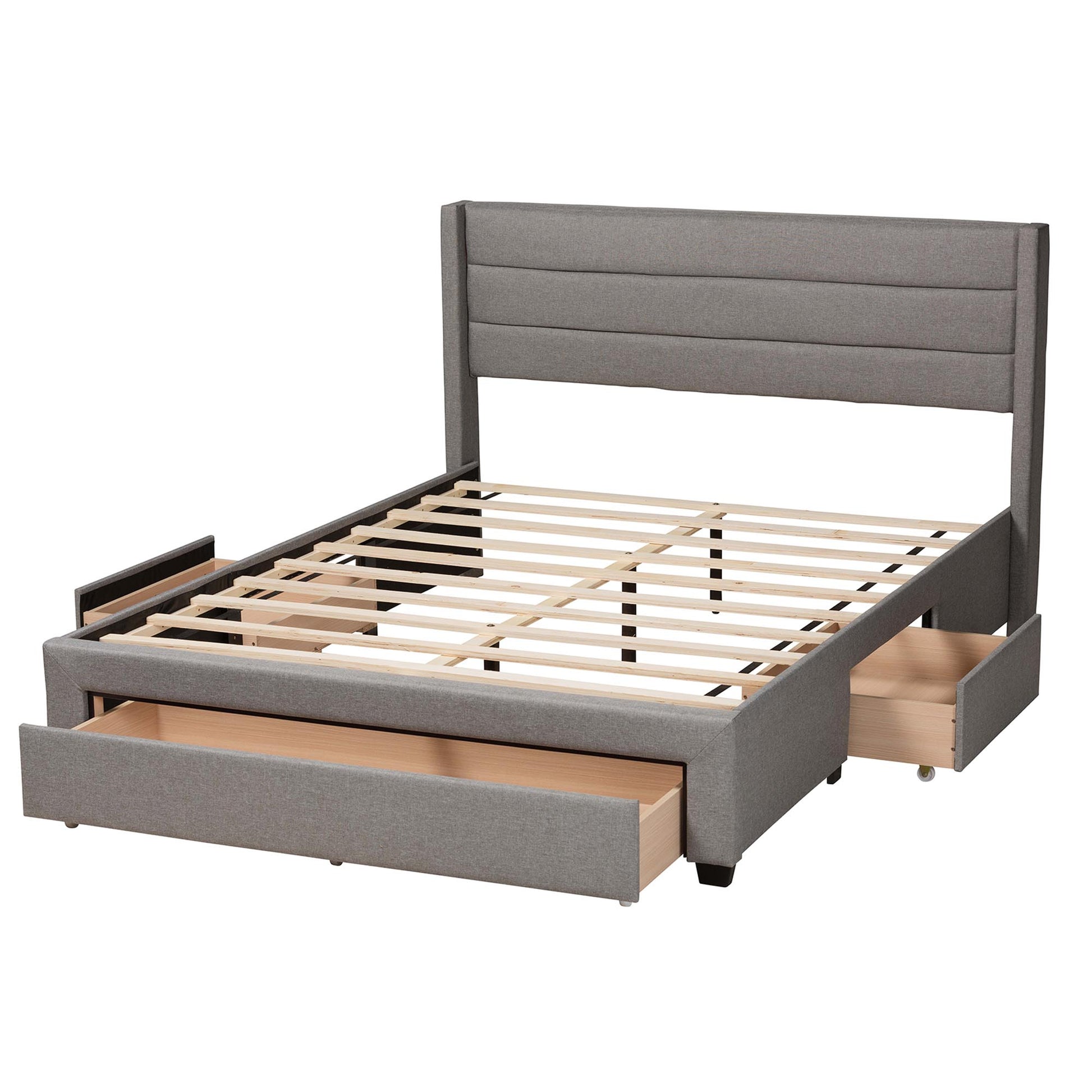 Baxton Studio Braylon Mid-Century Modern Transitional Light Grey Fabric and Dark Brown Finished Wood Full Size 3-Drawer Storage Platform Bed | Beds | Modishstore - 6