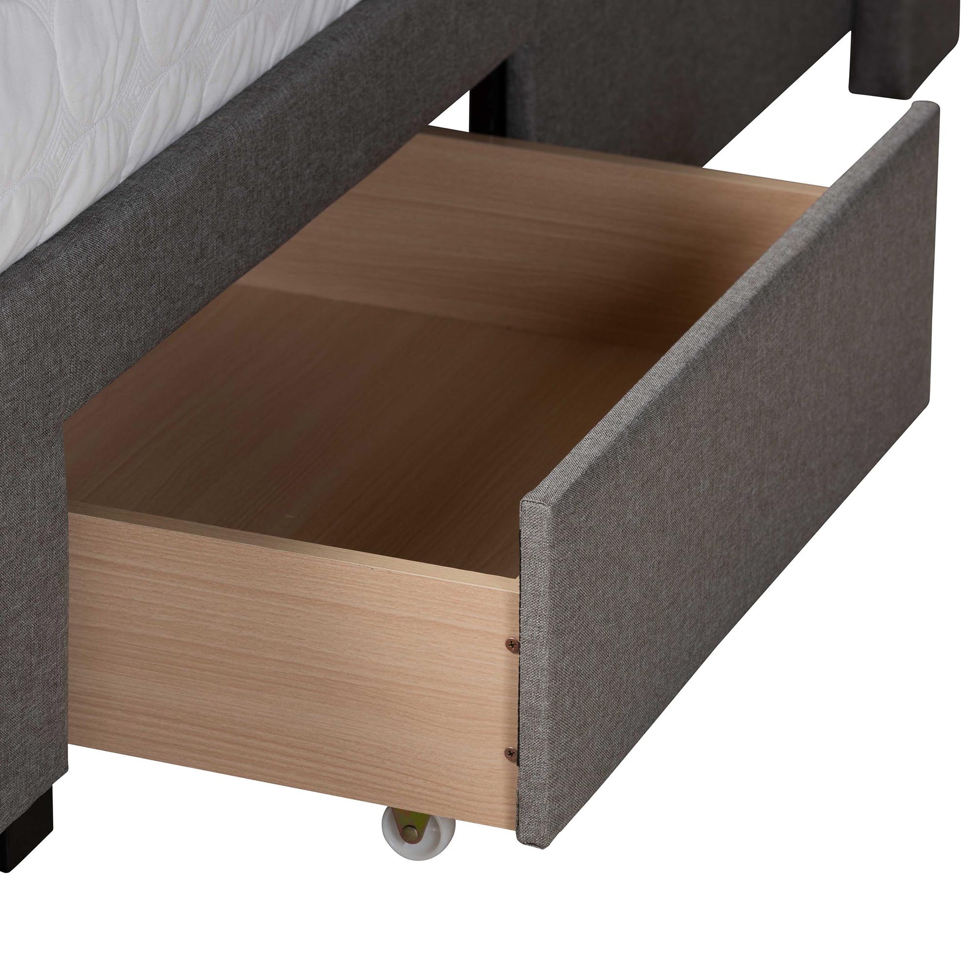 Baxton Studio Braylon Mid-Century Modern Transitional Light Grey Fabric and Dark Brown Finished Wood Full Size 3-Drawer Storage Platform Bed | Beds | Modishstore - 8