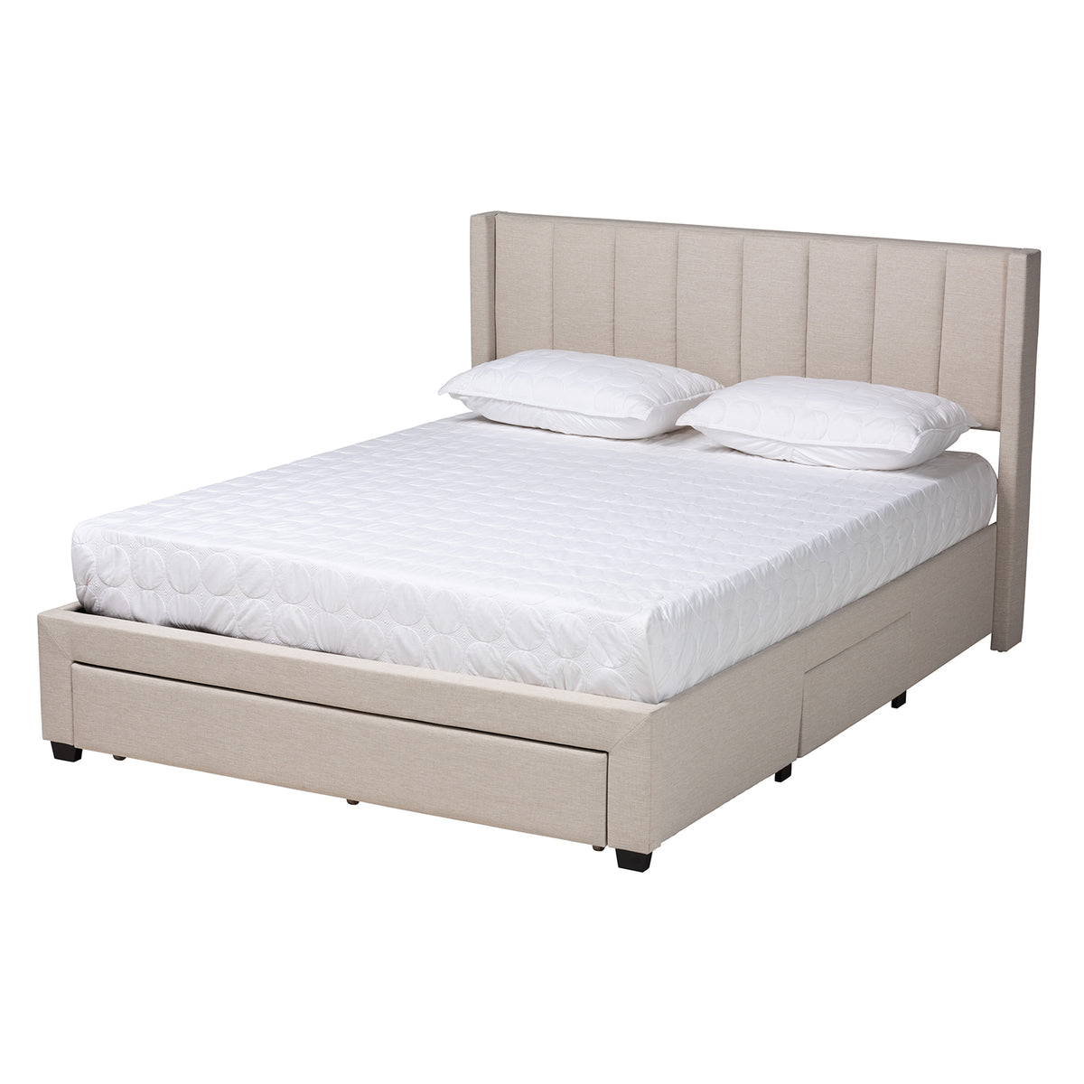 Baxton Studio Coronado Mid-Century Modern Transitional Beige Fabric Full Size 3-Drawer Storage Platform Bed | Beds | Modishstore - 2