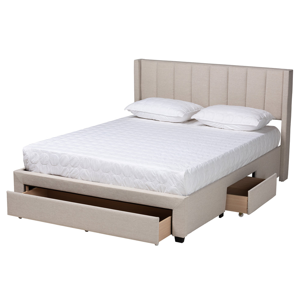 Baxton Studio Coronado Mid-Century Modern Transitional Beige Fabric Queen Size 3-Drawer Storage Platform Bed | Beds | Modishstore - 3
