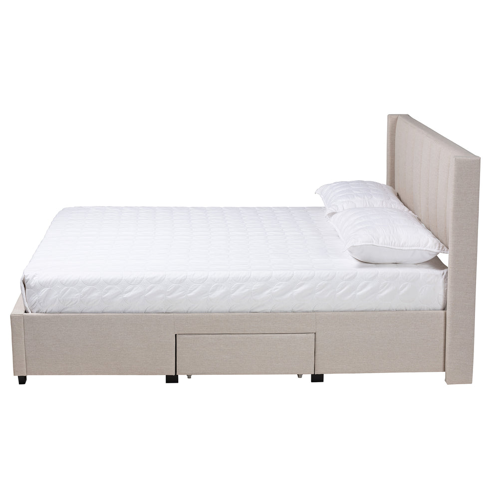 Baxton Studio Coronado Mid-Century Modern Transitional Beige Fabric Queen Size 3-Drawer Storage Platform Bed | Beds | Modishstore - 4