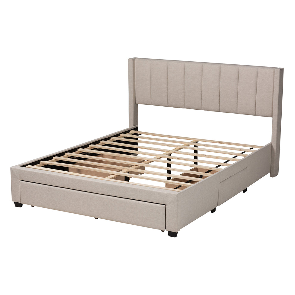 Baxton Studio Coronado Mid-Century Modern Transitional Beige Fabric Full Size 3-Drawer Storage Platform Bed | Beds | Modishstore - 5