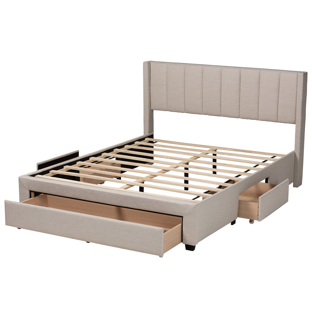 Baxton Studio Coronado Mid-Century Modern Transitional Beige Fabric Full Size 3-Drawer Storage Platform Bed | Beds | Modishstore - 6
