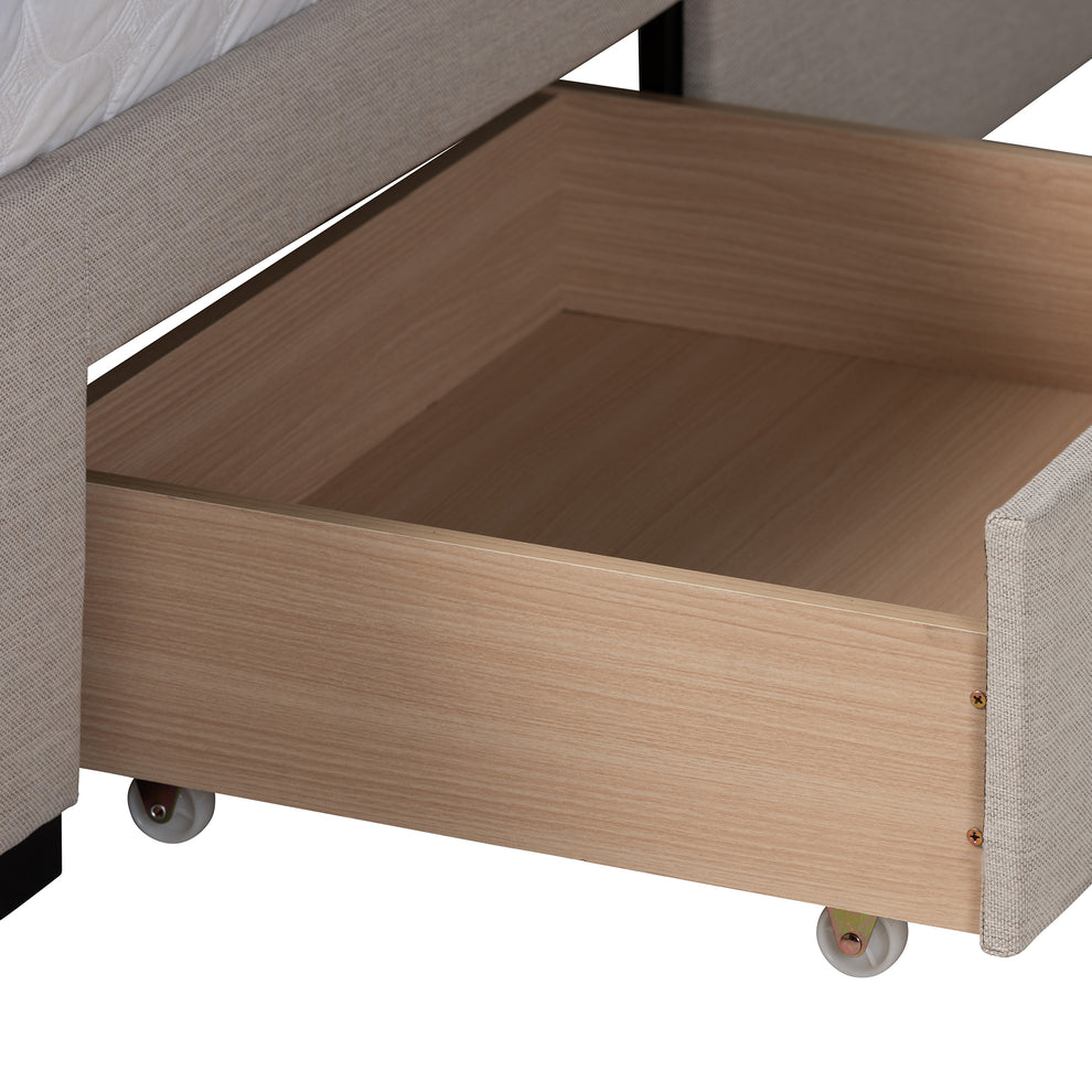 Baxton Studio Coronado Mid-Century Modern Transitional Beige Fabric Queen Size 3-Drawer Storage Platform Bed | Beds | Modishstore - 8