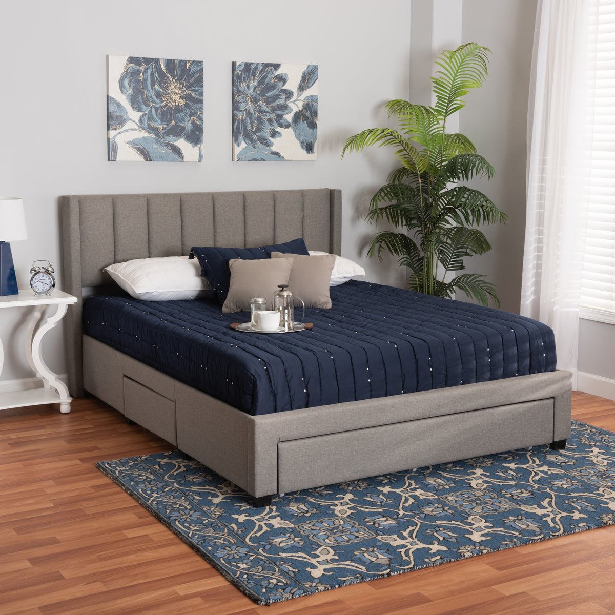 Baxton Studio Coronado Mid-Century Modern Transitional Beige Fabric Full Size 3-Drawer Storage Platform Bed | Beds | Modishstore - 11