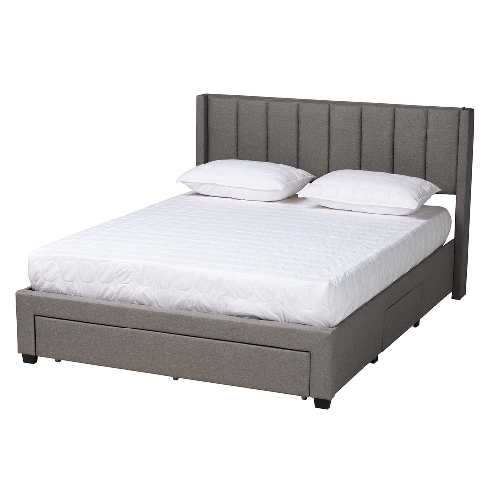Baxton Studio Coronado Mid-Century Modern Transitional Beige Fabric Queen Size 3-Drawer Storage Platform Bed | Beds | Modishstore - 12