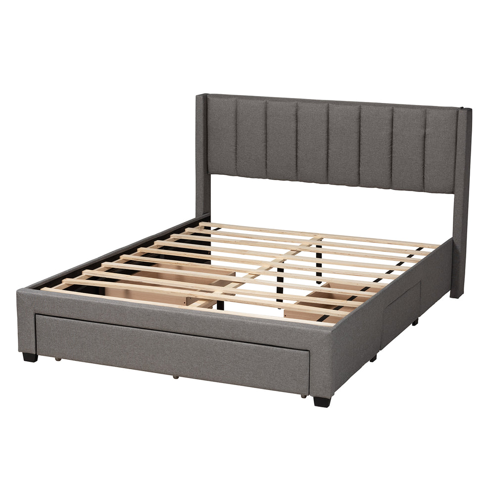 Baxton Studio Coronado Mid-Century Modern Transitional Beige Fabric Queen Size 3-Drawer Storage Platform Bed | Beds | Modishstore - 15