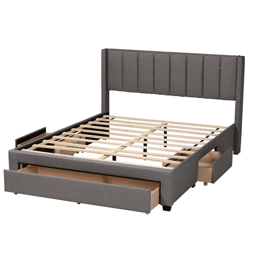 Baxton Studio Coronado Mid-Century Modern Transitional Beige Fabric Queen Size 3-Drawer Storage Platform Bed | Beds | Modishstore - 16