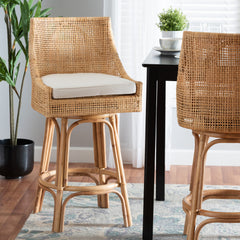 Baxton Studio bali & pari Bella Modern Bohemian Natural Brown Rattan Bar Stool