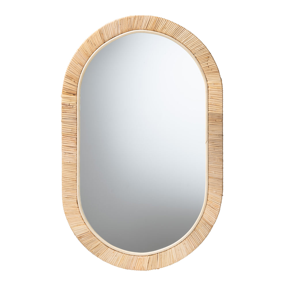 Baxton Studio bali & pari Bella Modern Bohemian Natural Brown Mahognay Wood and Natural Rattan Oval Mirror | Mirrors | Modishstore - 2