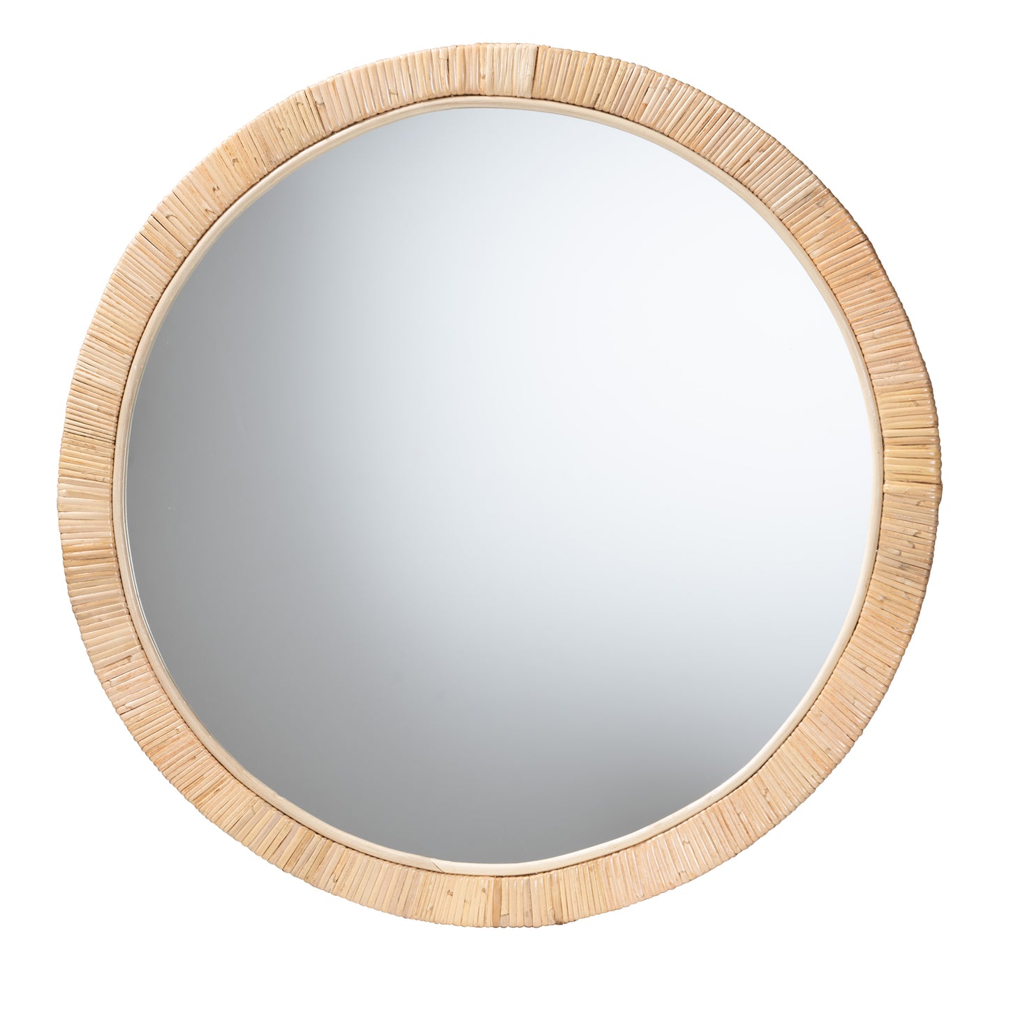 Baxton Studio bali & pari Bella Modern Bohemian Natural Brown Mahognay Wood and Natural Rattan Round Mirror | Mirrors | Modishstore - 2