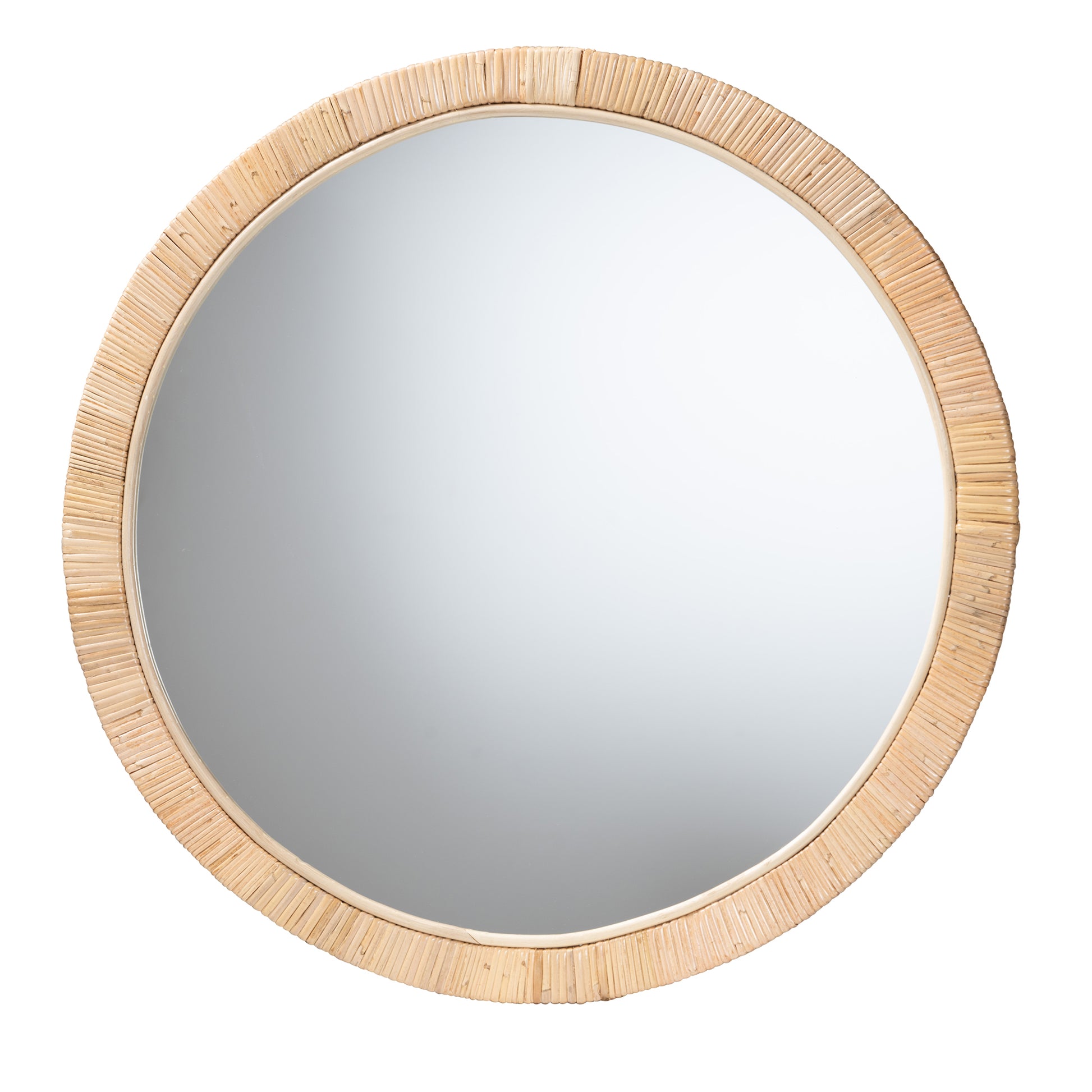 Baxton Studio bali & pari Bella Modern Bohemian Natural Brown Mahognay Wood and Natural Rattan Round Mirror | Mirrors | Modishstore - 2