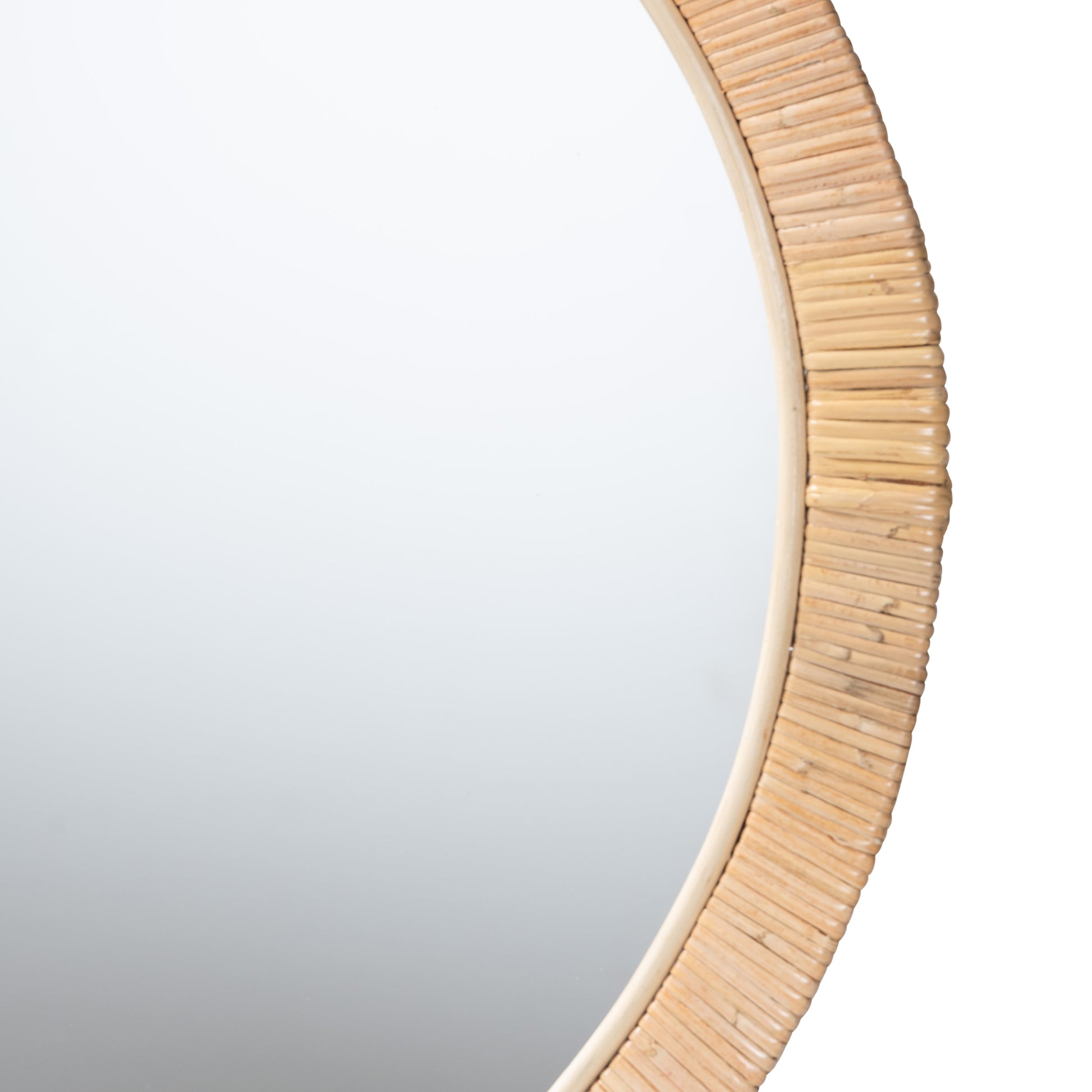 Baxton Studio bali & pari Bella Modern Bohemian Natural Brown Mahognay Wood and Natural Rattan Round Mirror | Mirrors | Modishstore - 3