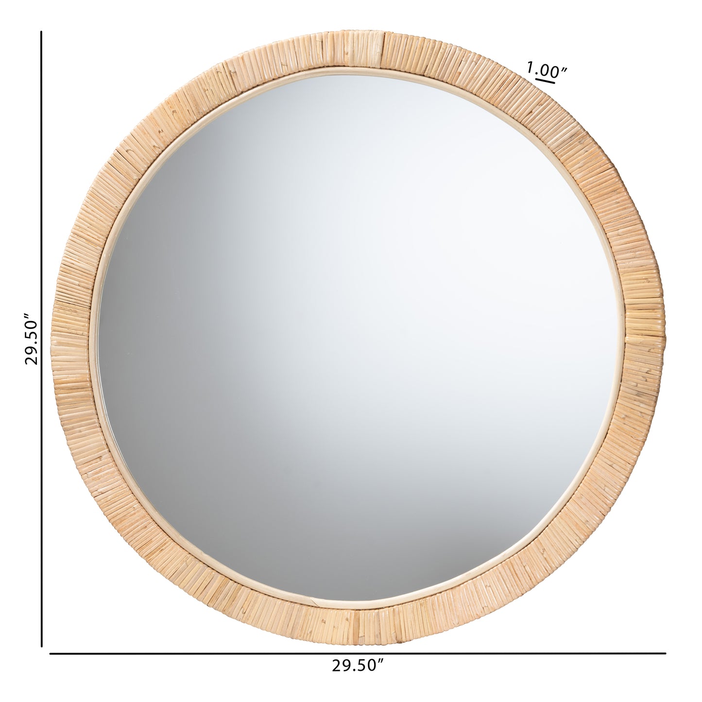 Baxton Studio bali & pari Bella Modern Bohemian Natural Brown Mahognay Wood and Natural Rattan Round Mirror | Mirrors | Modishstore - 4