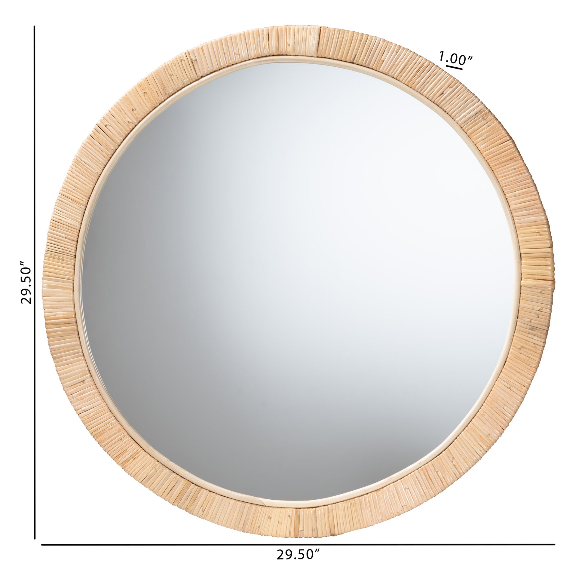 Baxton Studio bali & pari Bella Modern Bohemian Natural Brown Mahognay Wood and Natural Rattan Round Mirror | Mirrors | Modishstore - 4