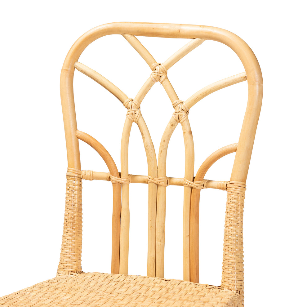 Baxton Studio bali & pari Monaco Modern Bohemian Oak Brown Finished Mahogany Wood and Natural Rattan Dining Chair | Dining Chairs | Modishstore - 6