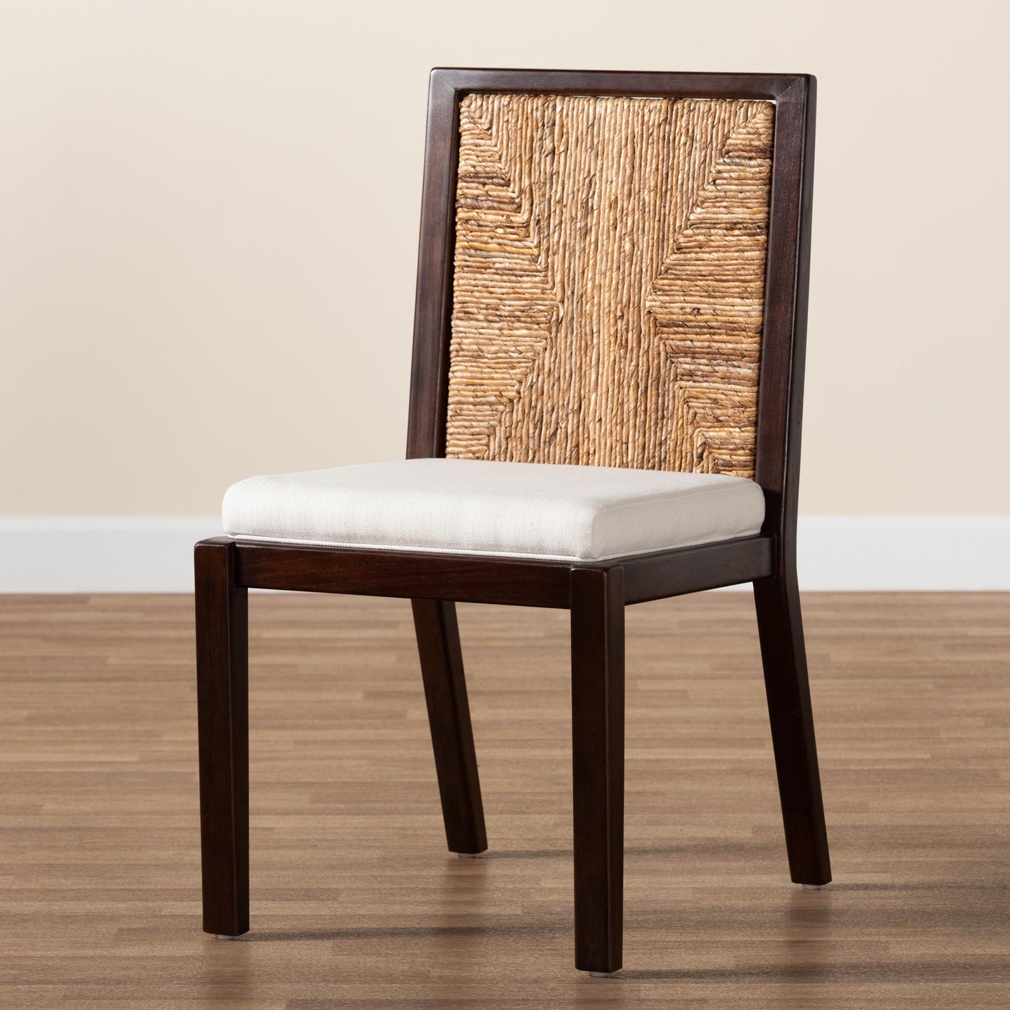 Baxton Studio bali & pari Joana Modern Bohemian Dark Brown Mahogany Wood and Natural Seagrass Dining Side Chair | Dining Chairs | Modishstore - 9