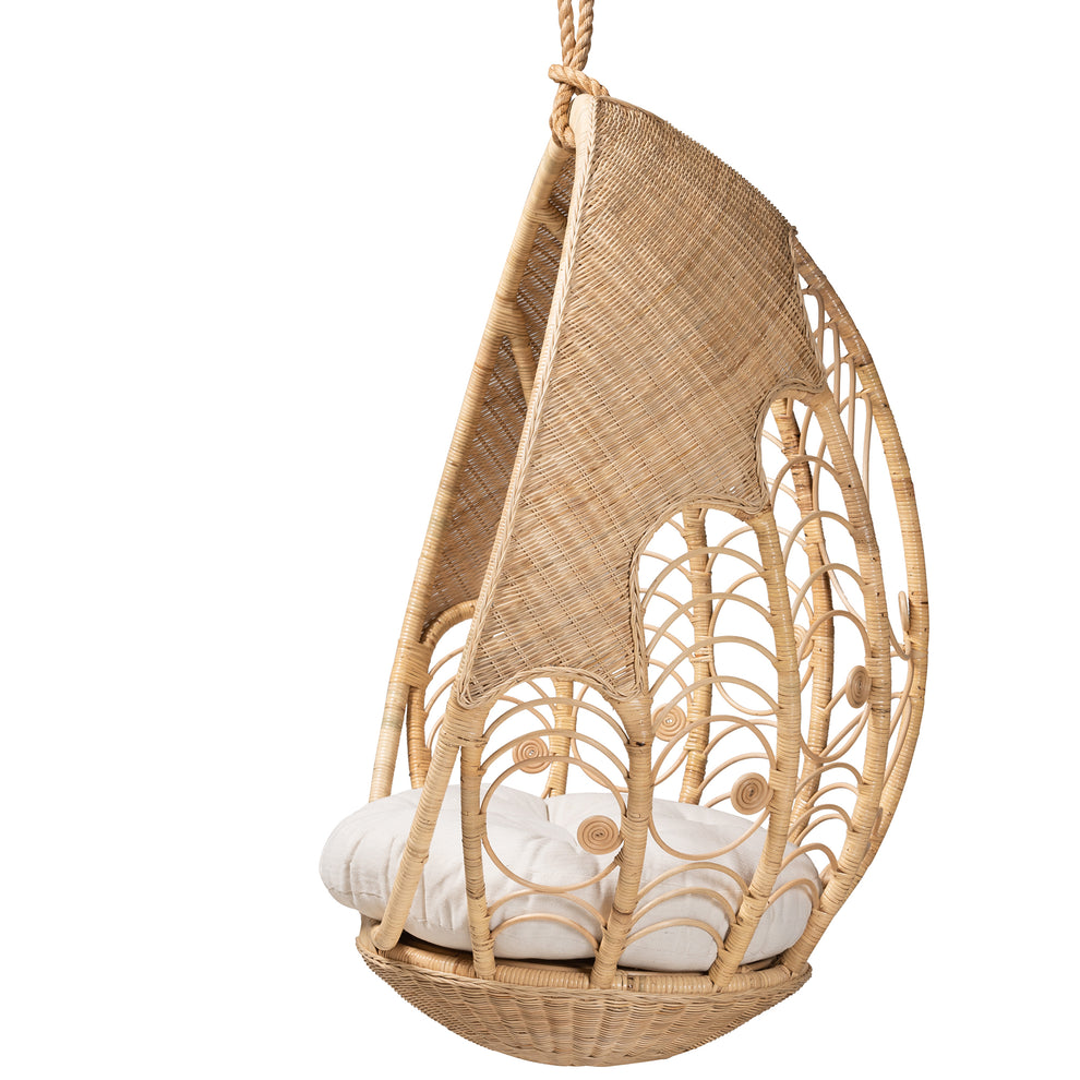 Baxton Studio bali & pari Umika Modern Bohemian Natural Brown Rattan Hanging Chair | Accent Chairs | Modishstore - 4