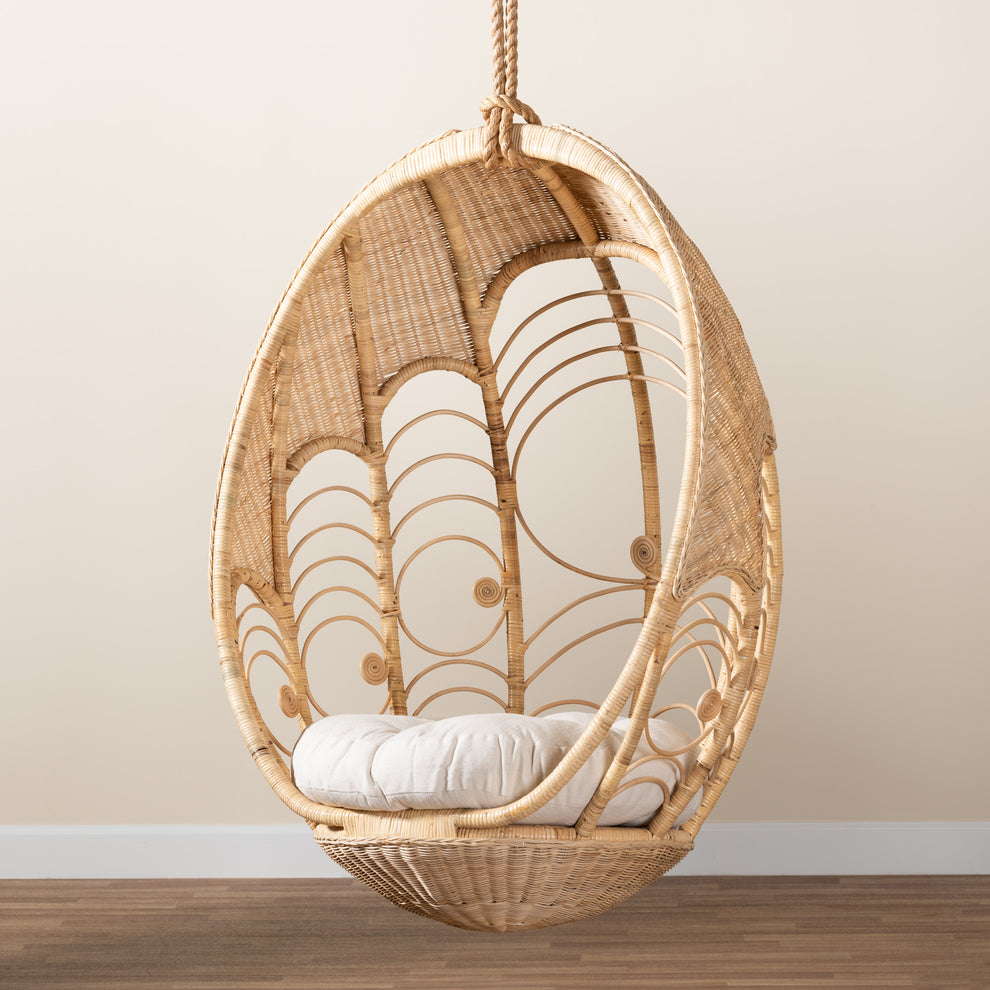 Baxton Studio bali & pari Umika Modern Bohemian Natural Brown Rattan Hanging Chair | Accent Chairs | Modishstore - 9