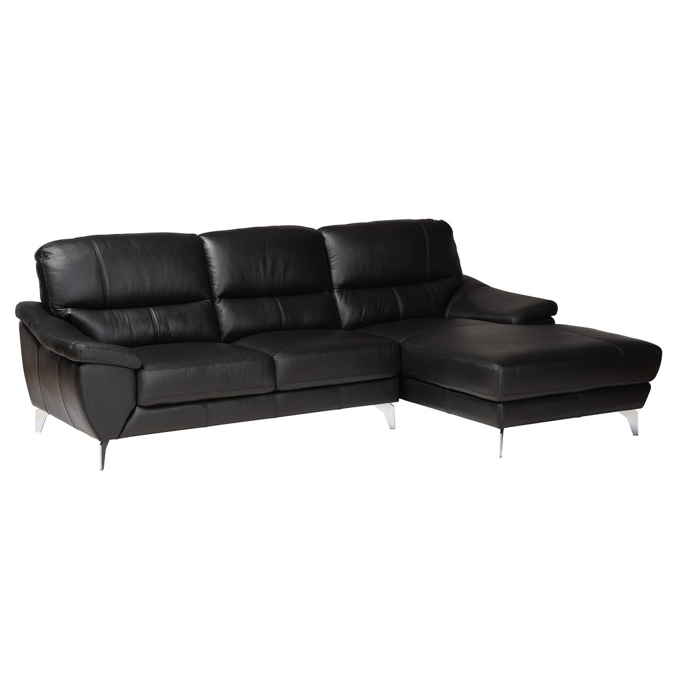 Baxton Studio Townsend Modern Black Full Leather Sectional Sofa with Right Facing Chaise | Sectional | Modishstore - 2