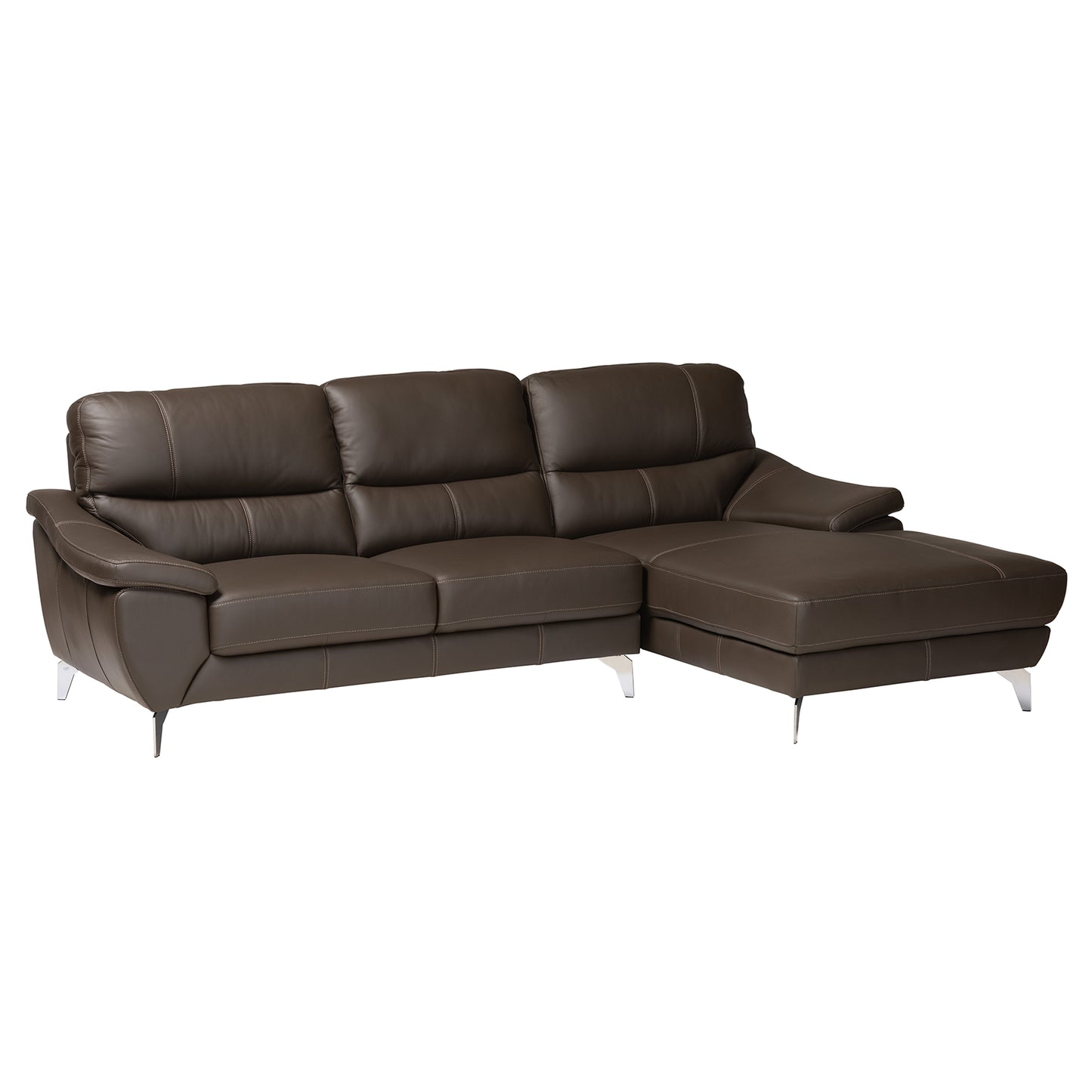 Baxton Studio Townsend Modern Brown Full Leather Sectional Sofa with Right Facing Chaise | Sectional | Modishstore - 2