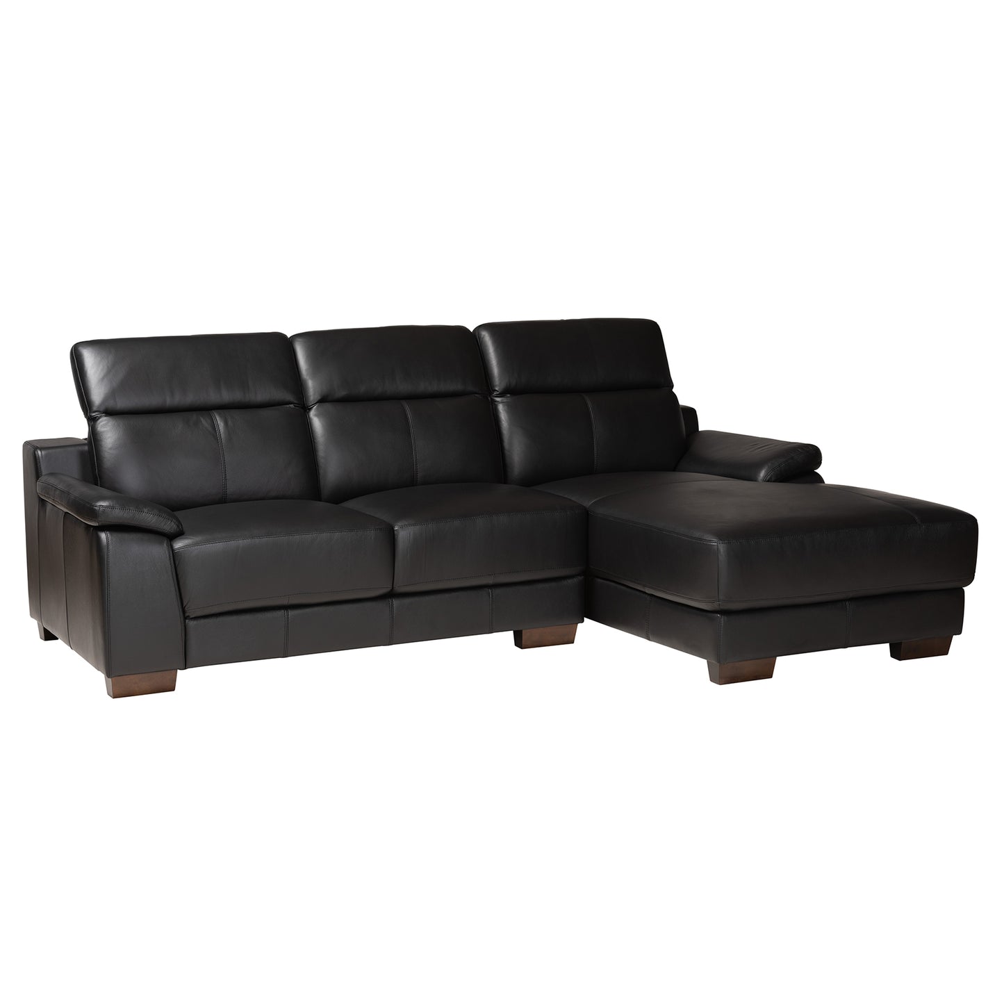 Baxton Studio Reverie Modern Black Full  Leather Sectional Sofa with Right Facing Chaise | Sectional | Modishstore - 3