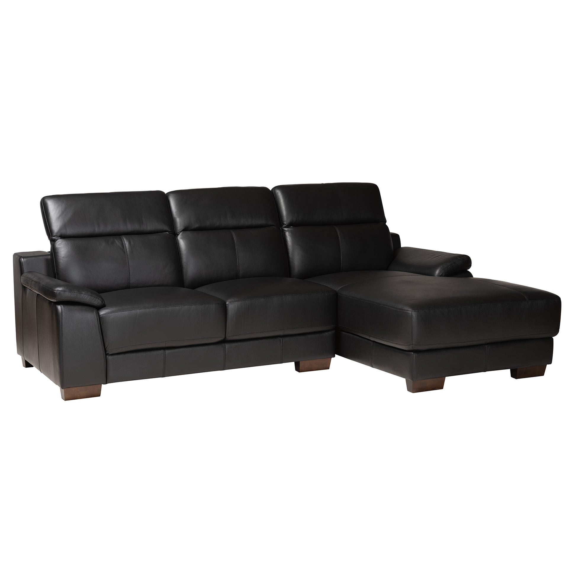 Baxton Studio Reverie Modern Black Full  Leather Sectional Sofa with Right Facing Chaise | Sectional | Modishstore - 3