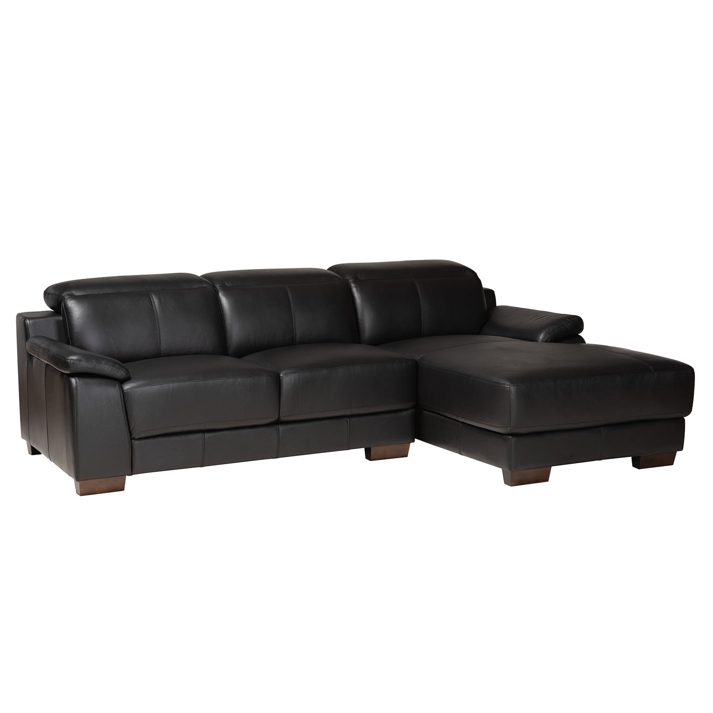 Baxton Studio Reverie Modern Black Full  Leather Sectional Sofa with Right Facing Chaise | Sectional | Modishstore - 4
