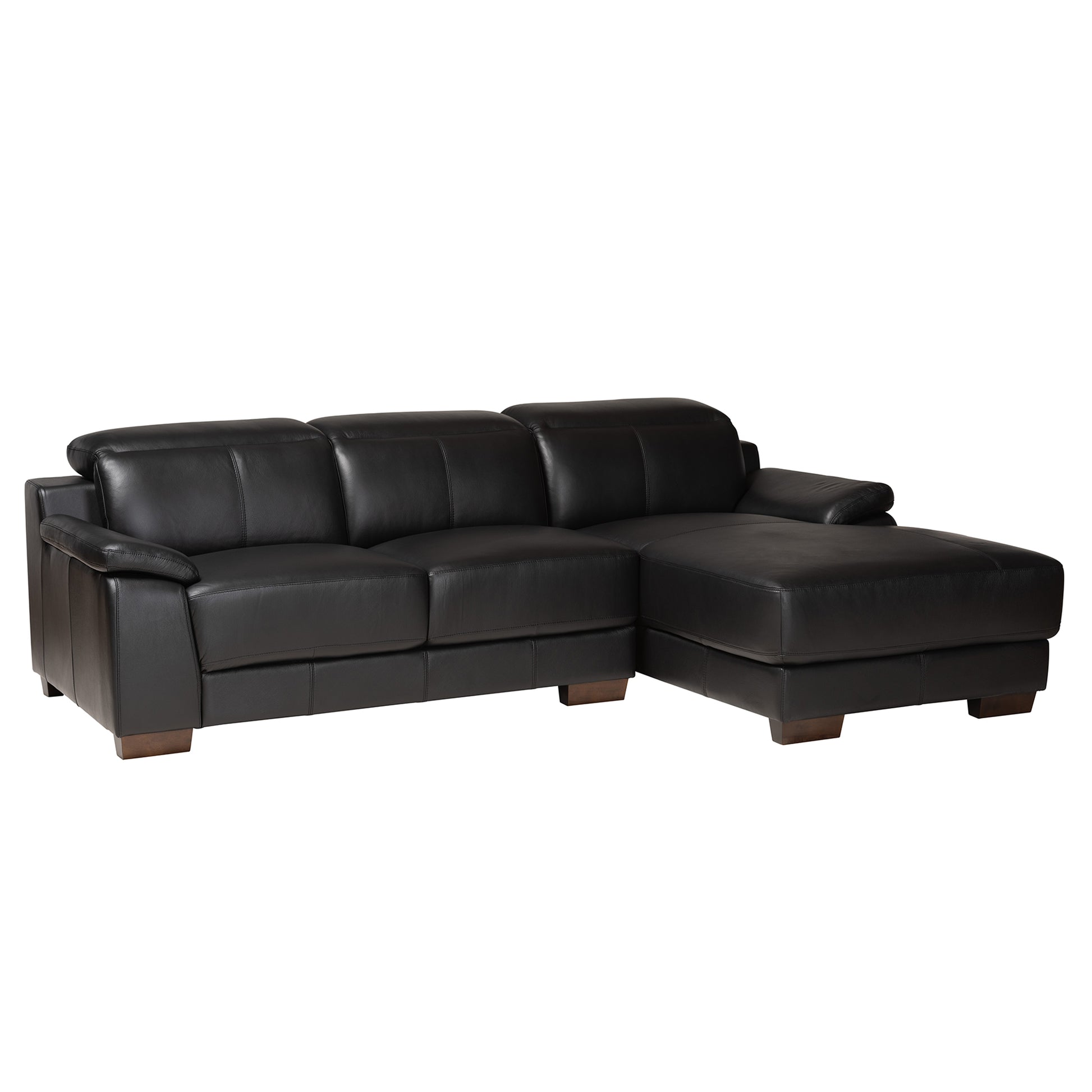 Baxton Studio Reverie Modern Black Full  Leather Sectional Sofa with Right Facing Chaise | Sectional | Modishstore - 4