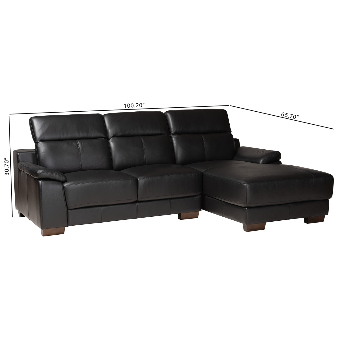 Baxton Studio Reverie Modern Black Full  Leather Sectional Sofa with Right Facing Chaise | Sectional | Modishstore - 2