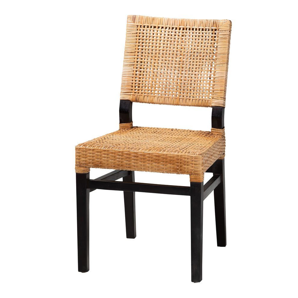 Baxton Studio bali & pari Lesia Modern Bohemian Natural Brown Rattan and Espresso Brown Mahogany Wood Dining Chair | Dining Chairs | Modishstore - 2