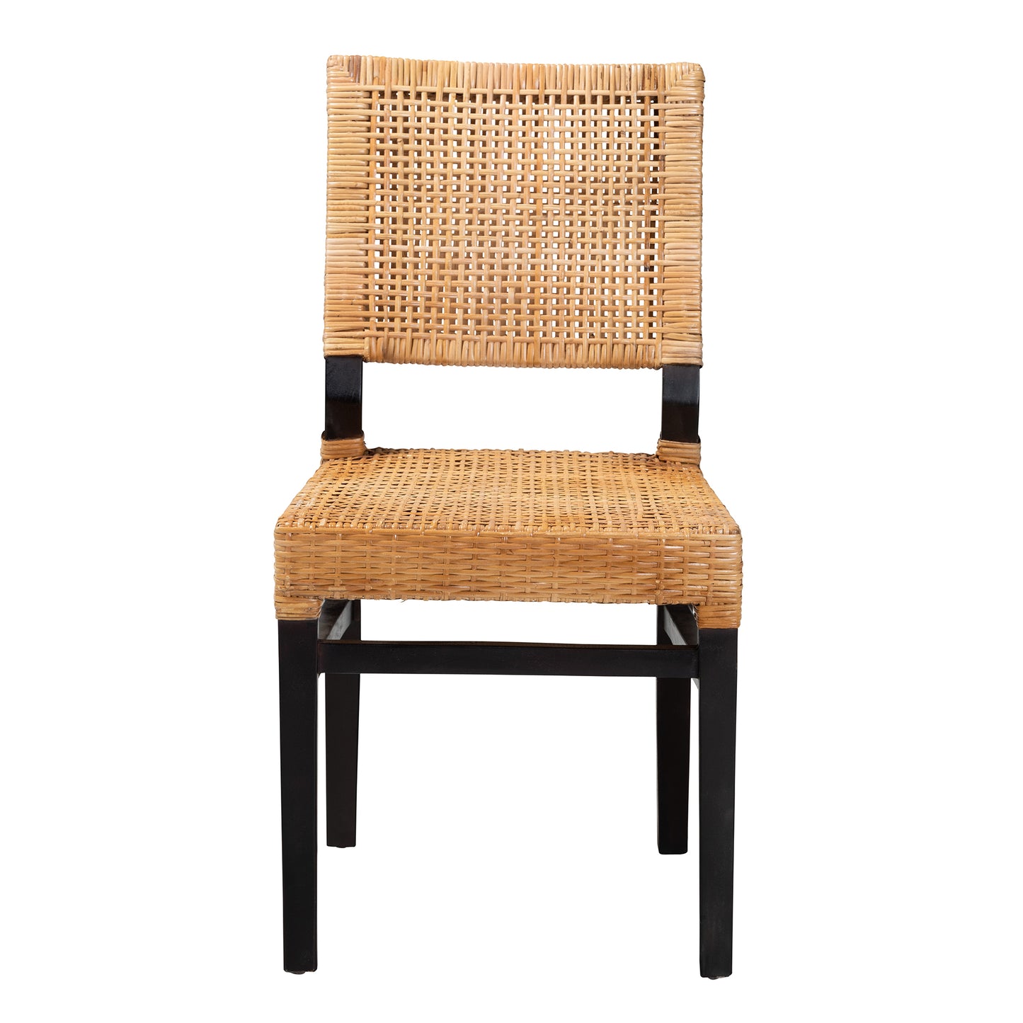 Baxton Studio bali & pari Lesia Modern Bohemian Natural Brown Rattan and Espresso Brown Mahogany Wood Dining Chair | Dining Chairs | Modishstore - 3