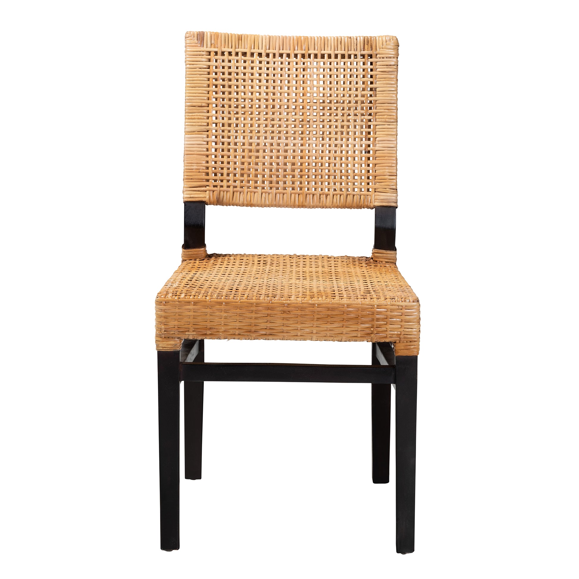 Baxton Studio bali & pari Lesia Modern Bohemian Natural Brown Rattan and Espresso Brown Mahogany Wood Dining Chair | Dining Chairs | Modishstore - 3