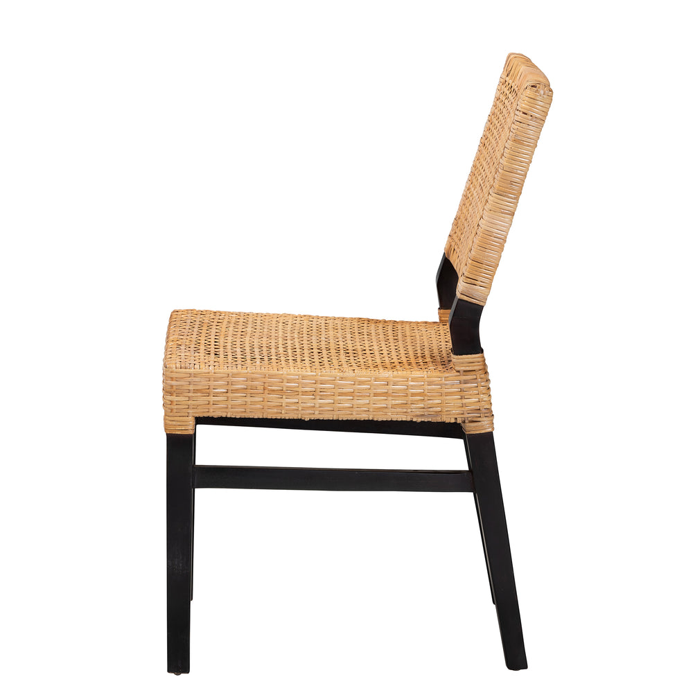 Baxton Studio bali & pari Lesia Modern Bohemian Natural Brown Rattan and Espresso Brown Mahogany Wood Dining Chair | Dining Chairs | Modishstore - 4