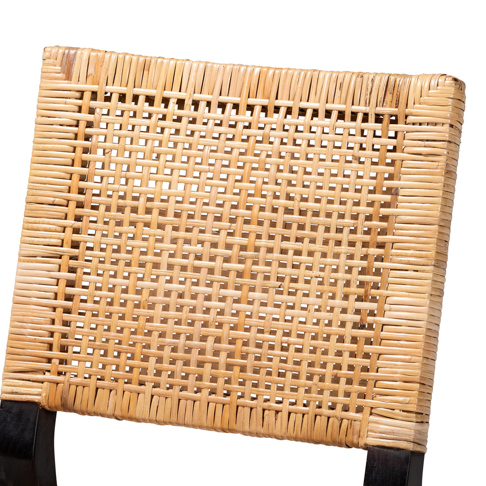 Baxton Studio bali & pari Lesia Modern Bohemian Natural Brown Rattan and Espresso Brown Mahogany Wood Dining Chair | Dining Chairs | Modishstore - 6