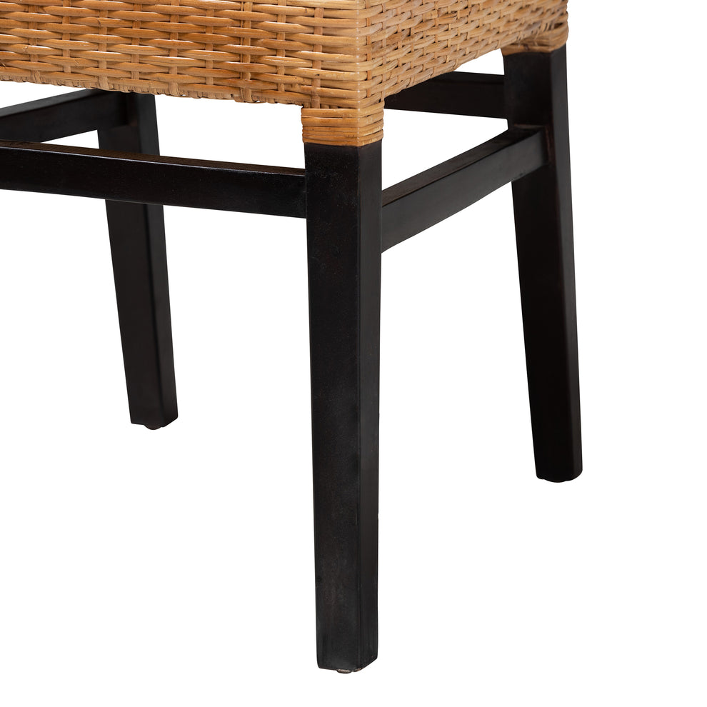 Baxton Studio bali & pari Lesia Modern Bohemian Natural Brown Rattan and Espresso Brown Mahogany Wood Dining Chair | Dining Chairs | Modishstore - 7